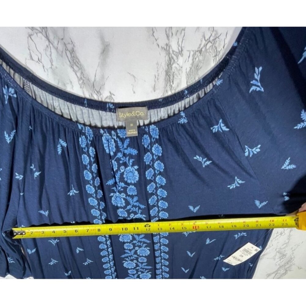 Style & Co Blue Floral Blouse with Ruffle Sleeves Size 3X - Picture 4 of 7
